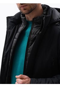 Ombre Clothing - Kurtka męska ocieplana C449 - czarna - S. Kolor: czarny. Materiał: materiał, poliester. Sezon: jesień, zima #2