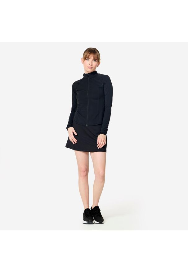 Decathlon - Bluza damska Domyos Gym & Pilates rozpinana. Kolor: czarny. Materiał: materiał, poliamid, elastan. Sport: joga i pilates