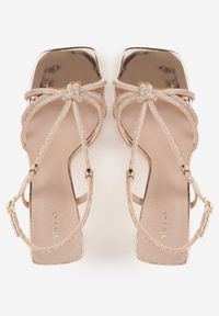 Born2be - Szampańskie Sandały VICES na Szpilce z Paskami z Cyrkoniami Zellyss. Okazja: na wesele, na ślub cywilny. Zapięcie: pasek. Kolor: złoty. Materiał: satyna. Wzór: paski, aplikacja. Obcas: na szpilce. Styl: elegancki #2