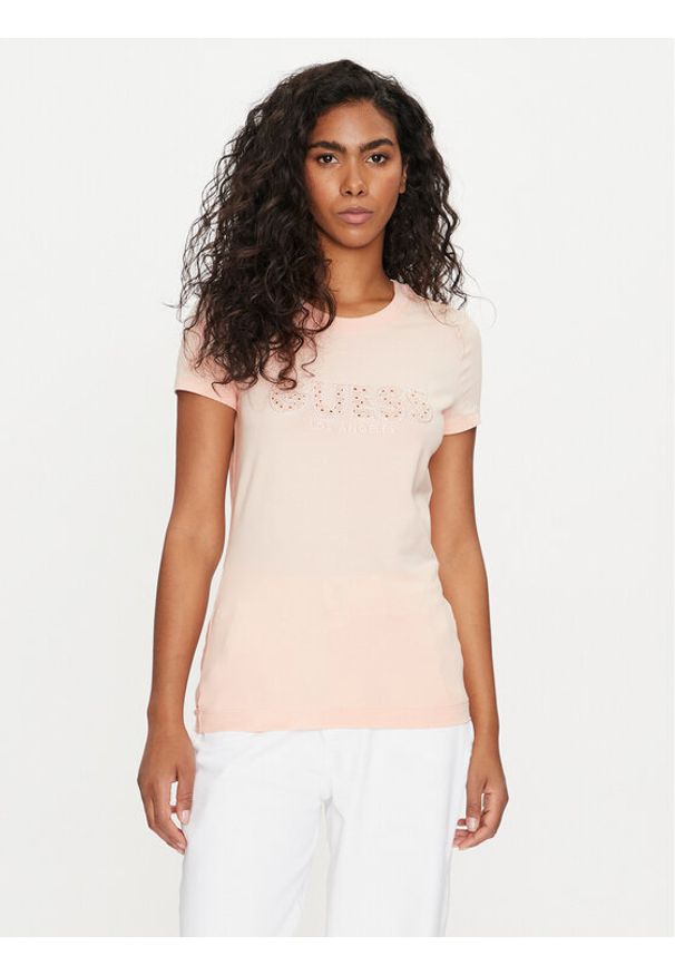 Guess T-Shirt W4GI14 J1314 Różowy Slim Fit. Kolor: różowy. Materiał: bawełna