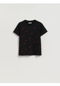 Reserved - T-shirt w serca - czarny. Kolor: czarny. Materiał: bawełna