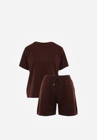 Renee - Brązowy Bawełniano-Wiskozowy Komplet Sportowy T-shirt i Szorty Areinna. Kolor: brązowy. Materiał: wiskoza, bawełna #8