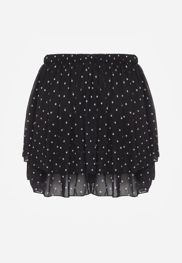Born2be - Czarne Spódnico-Spodenki w Stylu Casual w Kropki z Kaskadowymi Falbankami Bennettia. Okazja: na co dzień. Kolor: czarny. Wzór: kropki. Styl: casual