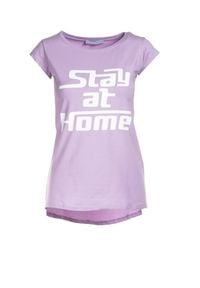 Renee - Jasnofioletowy T-shirt Loraisea. Kolor: fioletowy. Materiał: dzianina. Długość rękawa: krótki rękaw. Długość: krótkie. Wzór: nadruk, napisy #4