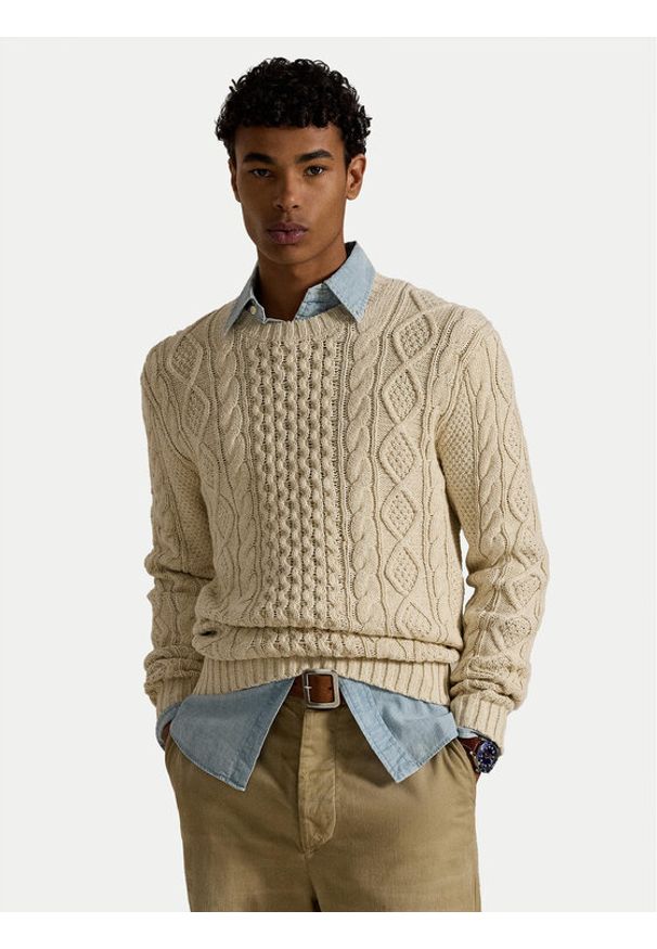 Polo Ralph Lauren Sweter 710917054003 Beżowy Regular Fit. Typ kołnierza: polo. Kolor: beżowy. Materiał: bawełna