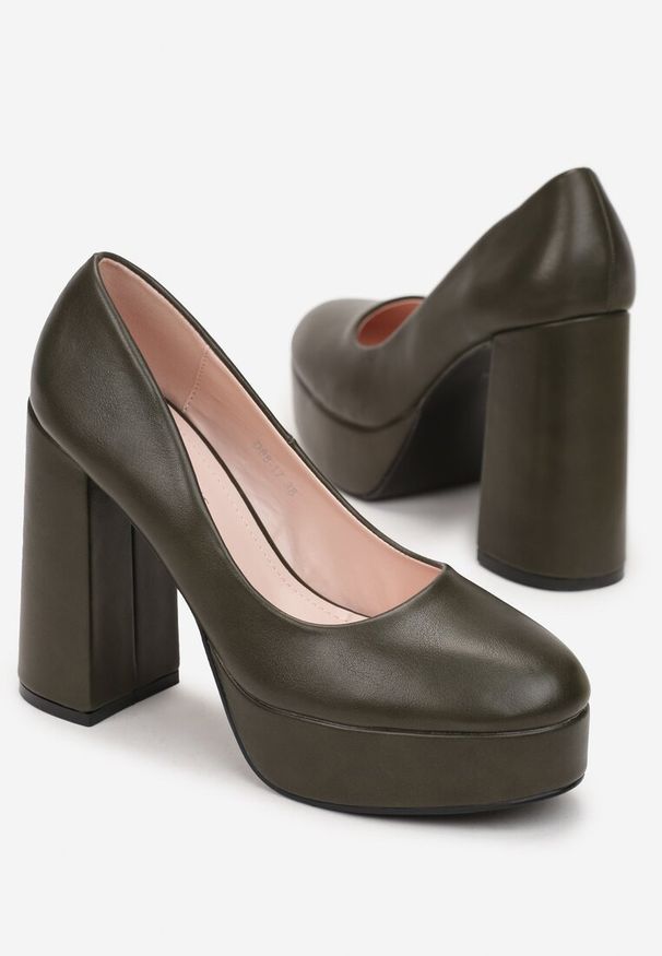 Renee - Zielone Wsuwane Czółenka na Wysokim Słupku i Platformie Penethia. Zapięcie: bez zapięcia. Kolor: zielony. Obcas: na platformie