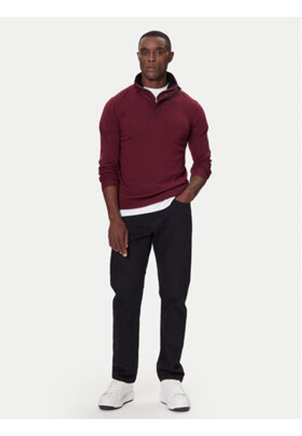 Karl Lagerfeld - KARL LAGERFELD Sweter 655005 554399 Bordowy Slim Fit. Typ kołnierza: dekolt w karo. Kolor: czerwony. Materiał: wełna