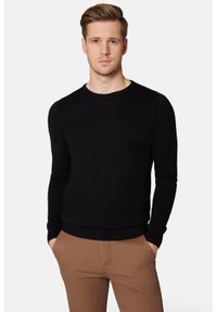 Lancerto - Sweter Czarny z Bawełną Gładki Morey. Kolor: czarny. Materiał: elastan, bawełna. Wzór: gładki