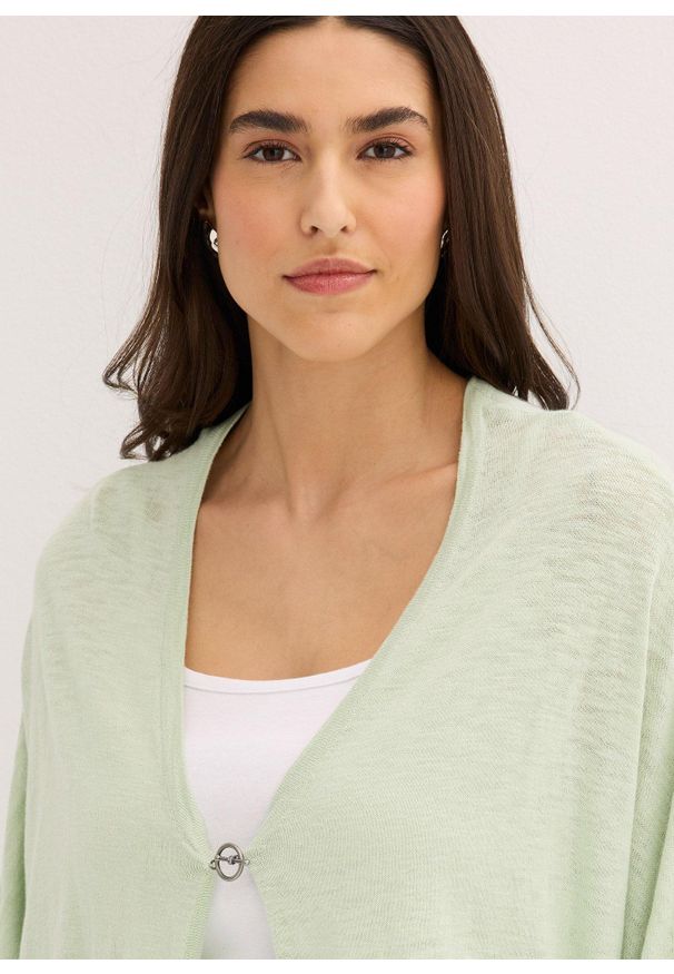 bonprix - Bawełniany kardigan z cienkiej dzianiny. Kolor: zielony. Materiał: dzianina, bawełna