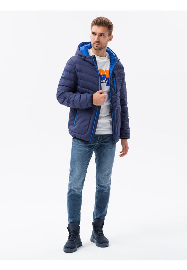Niebieska kurtka Ombre Clothing na wiosnę, z kapturem