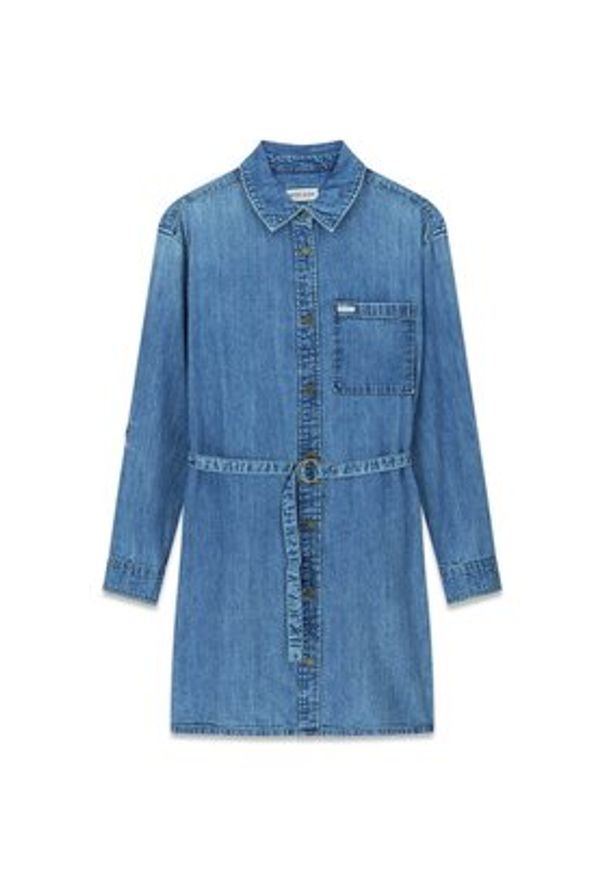 Guess Jeans Sukienka jeansowa W6RK26 D5M81 Niebieski Regular Fit. Kolor: niebieski. Materiał: bawełna