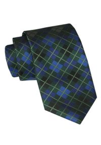 Męski Krawat Angelo di Monti - Niebiesko Zielona Kratka. Kolor: niebieski. Materiał: tkanina. Wzór: kratka. Styl: elegancki, wizytowy #1