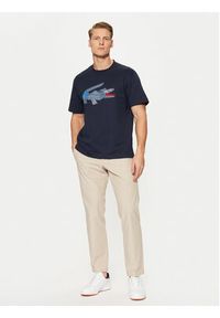 Lacoste T-Shirt TH3603 Granatowy Classic Fit. Kolor: niebieski. Materiał: bawełna