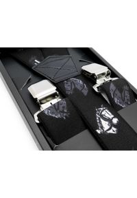 Modini - Czarne szerokie szelki męskie w konie SZ80B. Kolor: czarny. Materiał: skóra, guma #1