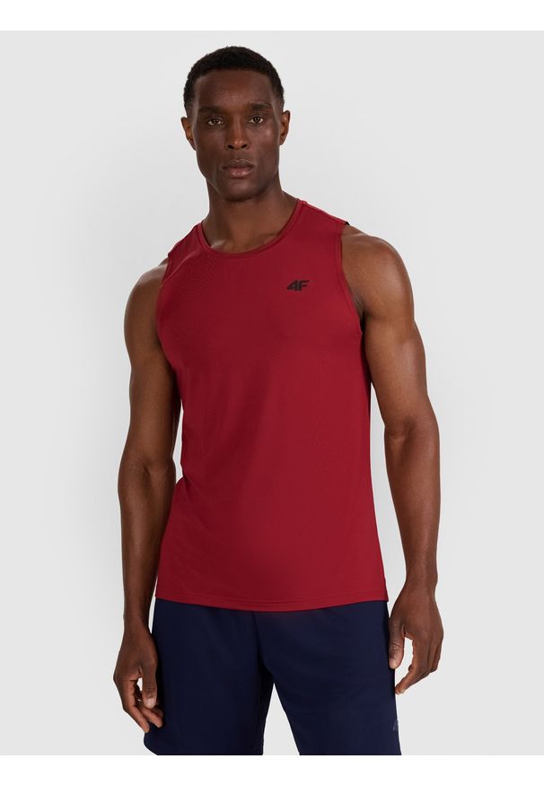 4f - 4F Tank top treningowy szybkoschnący męski - czerwony L. Kolor: czerwony. Materiał: włókno, syntetyk, materiał, elastan. Wzór: ze splotem. Sport: fitness
