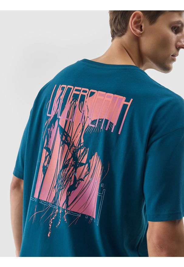 4f - 4F T-shirt z nadrukiem męski - morski M. Okazja: na co dzień. Kolor: turkusowy. Materiał: bawełna, dzianina, jersey. Wzór: nadruk. Styl: klasyczny, casual, sportowy