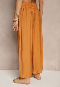Renee - Pomarańczowe Spodnie z Wiskozy High Waist o Szerokim Kroju Divlise. Okazja: na co dzień. Stan: podwyższony. Kolor: pomarańczowy. Materiał: wiskoza. Styl: elegancki, casual #5