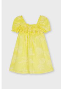 Mayoral - Sukienka dziecięca. Kolor: żółty. Materiał: tkanina, bawełna, poliester, materiał. Długość rękawa: krótki rękaw. Wzór: gładki. Typ sukienki: rozkloszowane. Długość: mini #3