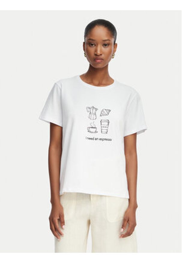 Marella T-Shirt Gola 2615971072 Écru Regular Fit. Kolor: kremowy. Materiał: bawełna