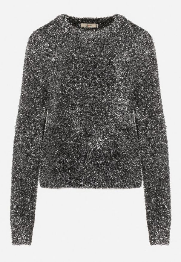 Born2be - Srebrny Sweter z Wiskozą Ozdobiony Metaliczną Nitką Sanamora. Okazja: na co dzień. Kolor: srebrny. Materiał: wiskoza. Wzór: aplikacja. Styl: casual, elegancki
