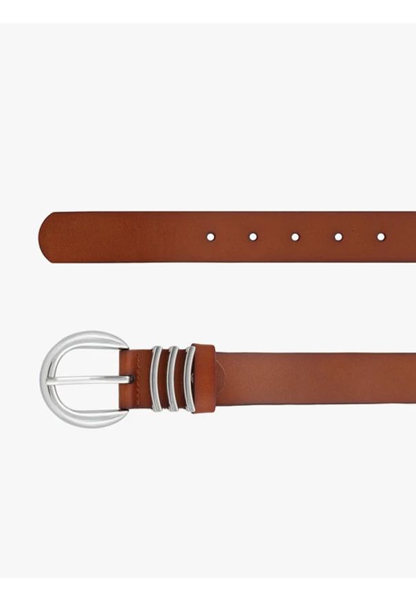 Ryłko - Rudy pasek ze skóry licowej. Kolor: brązowy. Materiał: skóra. Wzór: aplikacja