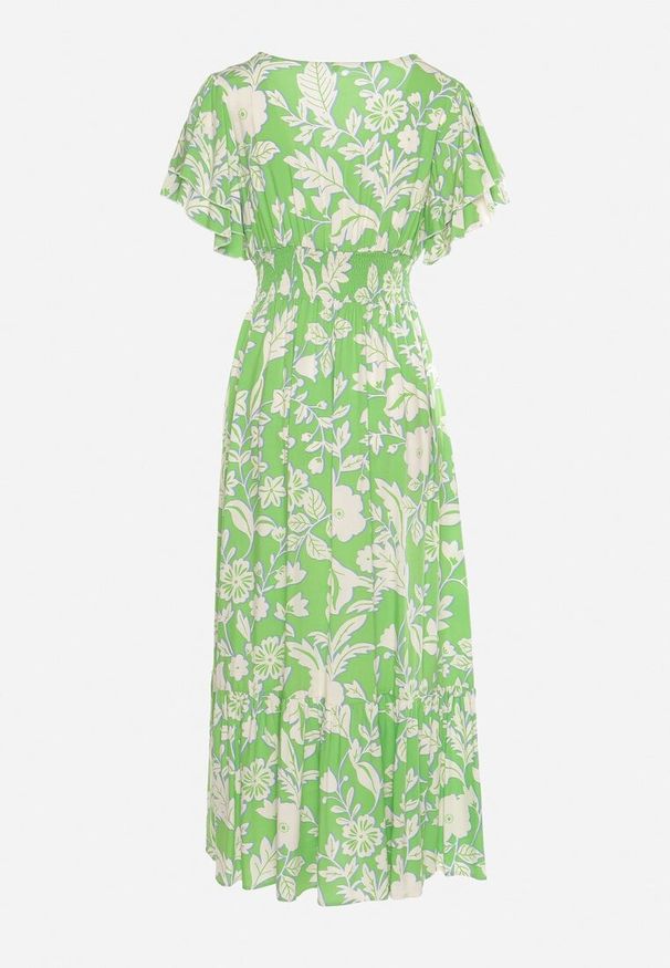 Born2be - Jasnozielona Wiskozowa Rozkloszowana Sukienka z Ozdobnym Wiązaniem i Koronkową Tasiemką z Gumką w Pasie Lalmarie. Okazja: do pracy, na spacer, na co dzień, na spotkanie biznesowe. Kolor: zielony. Materiał: wiskoza, koronka. Wzór: aplikacja. Styl: casual, biznesowy