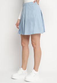 Born2be - Jasnoniebieska Bawełniana Spódnica o Rozkloszowanym Kroju z Plisami Delanielis. Kolor: niebieski. Materiał: bawełna. Styl: elegancki #7