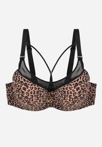 Renee - Ciemnobeżowy Biustonosz z Siateczkową Wstawką i Ozdobnymi Paskami przy Dekolcie Sabesa. Kolor: beżowy #1