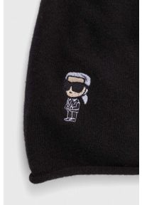 Karl Lagerfeld czapka wełniana kolor czarny z cienkiej dzianiny wełniana. Kolor: czarny. Materiał: wełna, dzianina #2