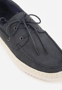 Born2be - Granatowe Półbuty Ozdobione Plecionką i Wiązaniem Ariemare. Okazja: na co dzień. Kolor: niebieski. Materiał: jeans. Wzór: aplikacja. Styl: klasyczny, casual, elegancki #3