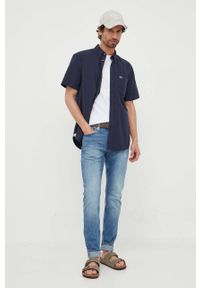 Lacoste koszula bawełniana męska kolor granatowy regular z kołnierzykiem button-down. Typ kołnierza: button down. Kolor: niebieski. Materiał: bawełna. Długość rękawa: krótki rękaw. Długość: krótkie #5
