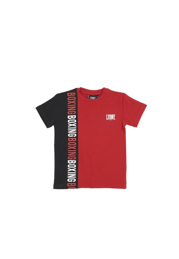 LEONE 1947 APPAREL - Pionowa, dwukolorowa koszulka dziecięca z krótkim rękawem klasy Junior. Kolor: czerwony. Długość rękawa: krótki rękaw. Długość: krótkie. Sport: joga i pilates