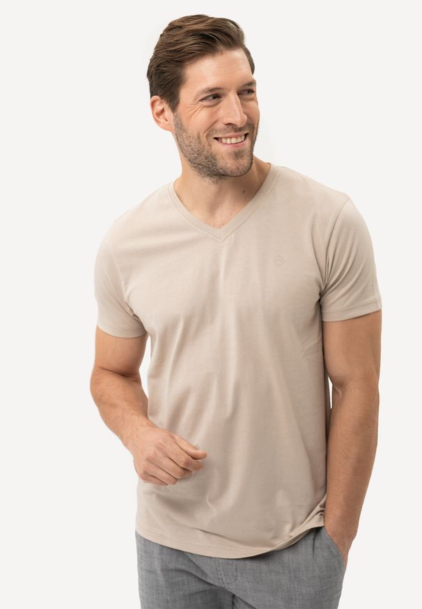 Volcano - T-shirt z dekoltem w serek T-SLIT. Typ kołnierza: dekolt w serek. Materiał: bawełna. Długość rękawa: krótki rękaw. Długość: krótkie. Styl: klasyczny