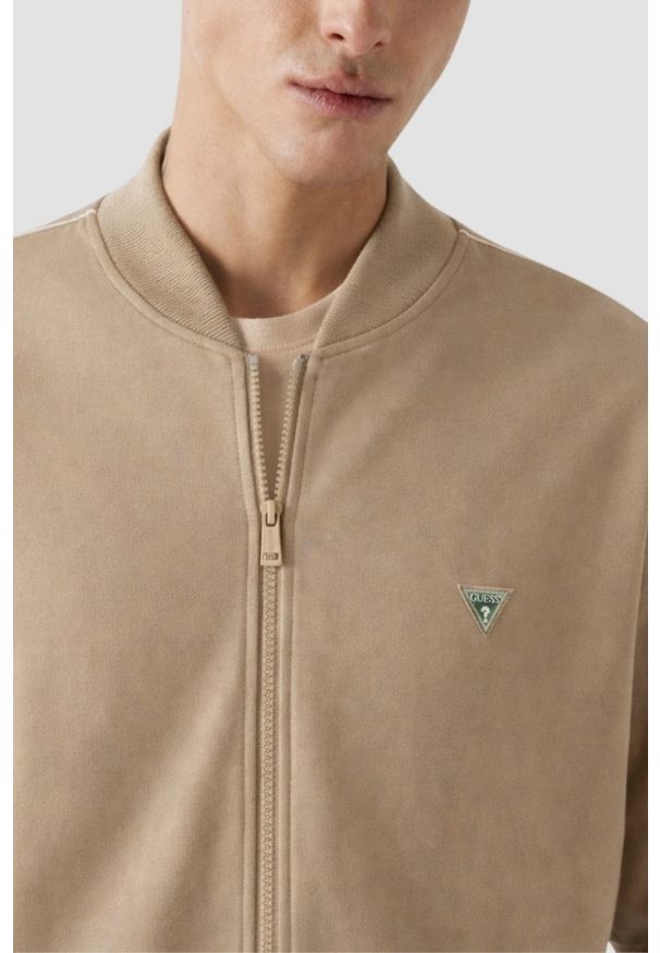 Guess - GUESS Beżowa męska bluza rozpinana Truck Interlock, Rozmiar XL. Kolor: beżowy. Materiał: materiał