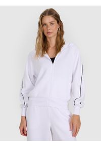 4f - 4F Bluza dresowa rozpinana z kapturem damska - biała XL. Okazja: na co dzień. Typ kołnierza: kaptur. Kolor: biały. Materiał: dresówka. Długość rękawa: raglanowy rękaw. Długość: krótkie. Wzór: gładki, ze splotem. Styl: casual, sportowy #1