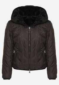 Born2be - Czarna Pikowana Kurtka z Kapturem o Dwustronnym Kroju Tahalia. Okazja: na spacer. Typ kołnierza: kaptur. Kolor: czarny. Materiał: poliester, futro, wełna, jeans, dzianina #7