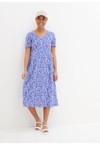 bonprix - Sukienka bawełniana z dżerseju, midi. Kolor: niebieski. Materiał: jersey, bawełna. Długość: midi