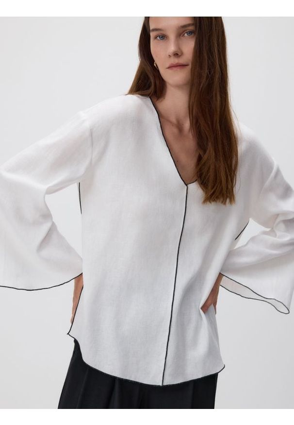 Reserved - Bluzka z lnem - biały. Kolor: biały. Materiał: len