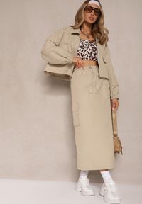 Renee - Jasnobeżowy Komplet z Bawełną Spódnica i Rozpinana Bluza Evorea. Kolor: beżowy. Materiał: bawełna #5