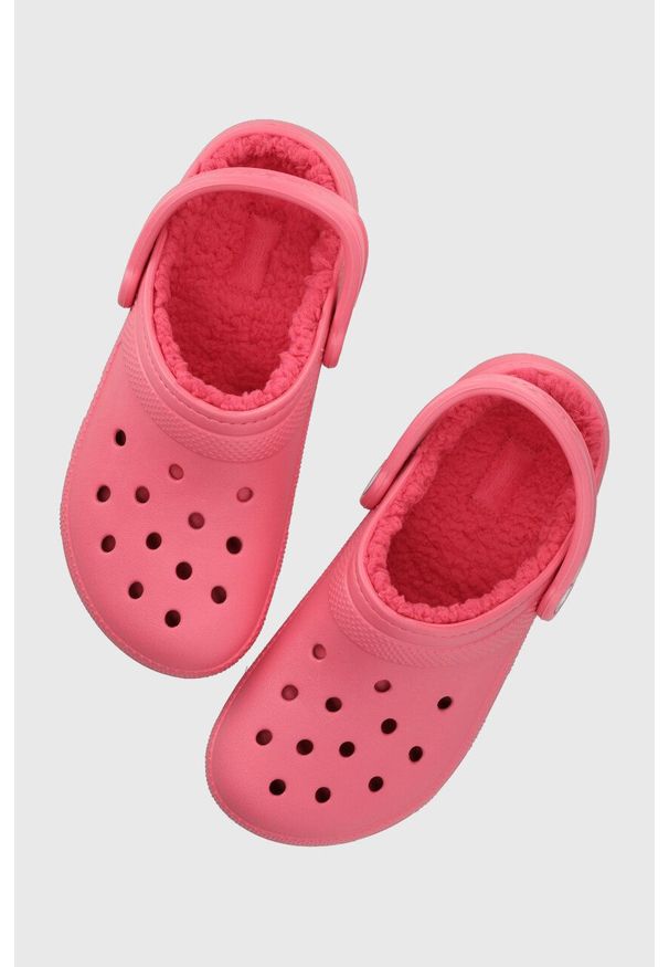 Crocs klapki Classic Lined Clog damskie kolor różowy 203591. Kolor: różowy. Materiał: materiał