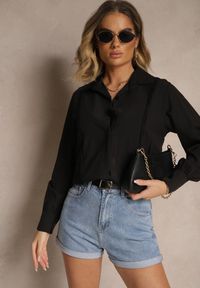Renee - Czarna Koszula z Wiskozą Ozdobiona Koronką Tenamara. Okazja: na co dzień. Kolor: czarny. Materiał: koronka, wiskoza. Wzór: aplikacja, koronka. Styl: klasyczny, elegancki, casual
