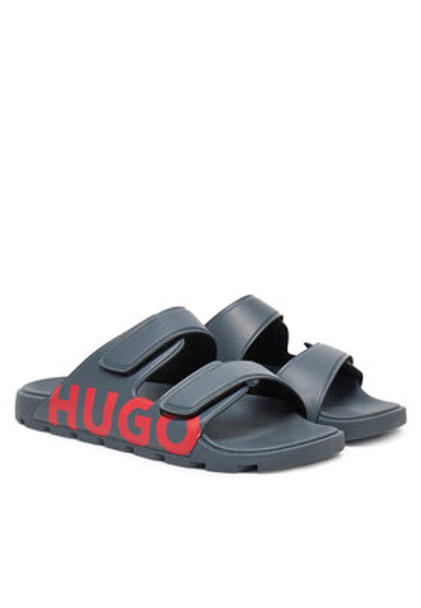 Hugo - HUGO Klapki Evander 50542042 Szary. Kolor: szary. Materiał: skóra