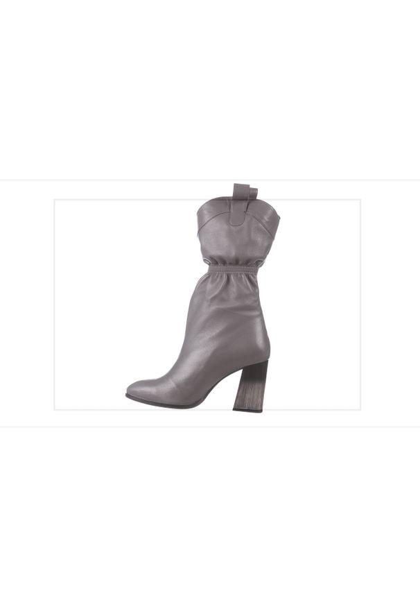 Szare kozaki skórzane Bayla eleganckie, na średnim obcasie