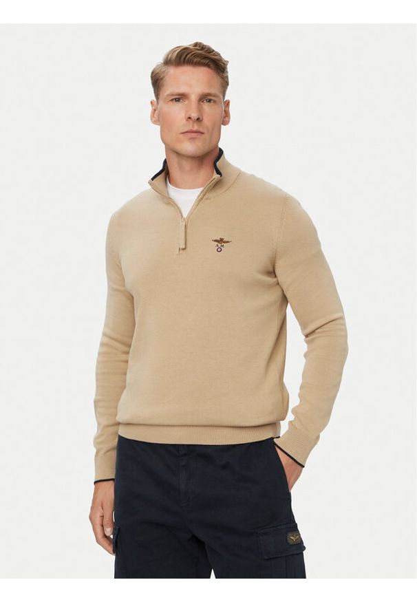 Aeronautica Militare Sweter 262MA1670UL00506 Beżowy Regular Fit. Kolor: beżowy. Materiał: bawełna