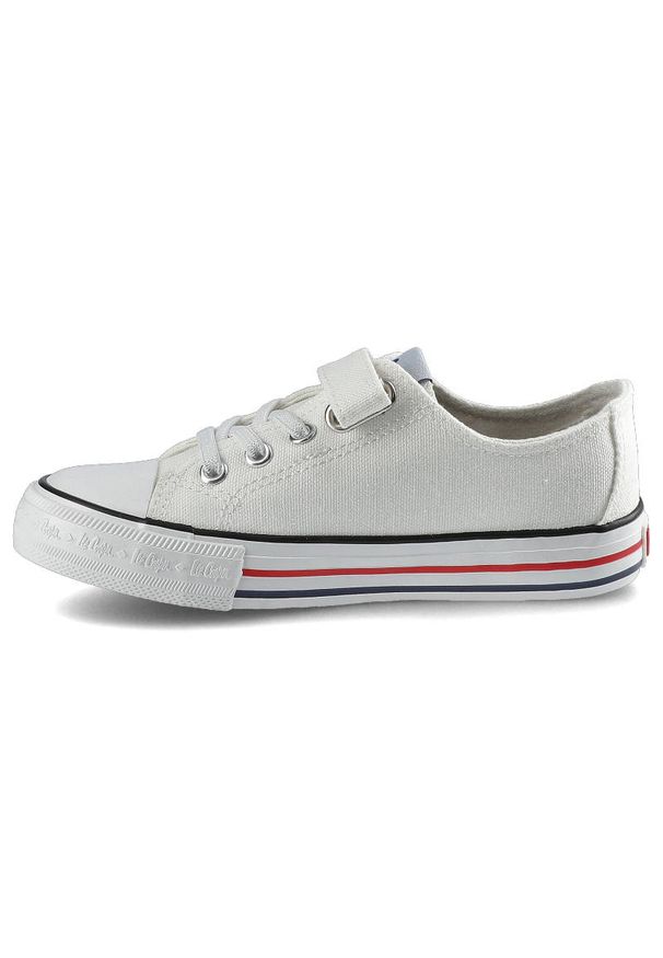 Białe Trampki Lee Cooper Dziecięce Buty Na Rzep. Okazja: na uczelnię, na spacer. Zapięcie: rzepy. Kolor: biały. Materiał: materiał, guma. Szerokość cholewki: normalna. Styl: klasyczny