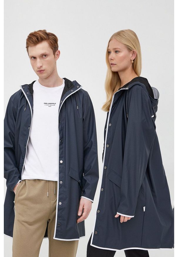 Rains kurtka przeciwdeszczowa 18540 Long Jacket Reflective kolor granatowy przejściowa. Okazja: na co dzień. Kolor: niebieski. Styl: casual