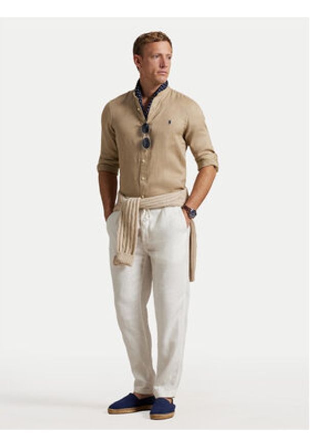 Polo Ralph Lauren Koszula 710968925004 Beżowy Slim Fit. Typ kołnierza: polo. Kolor: beżowy. Materiał: len
