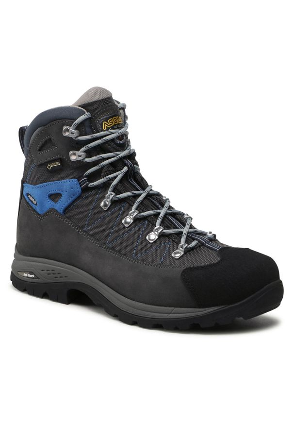 Trekkingi Asolo Finder Gv Mm GORE-TEX A23102 00 A915 Graphite/Gunmetal/Sporty Blue. Kolor: szary. Materiał: skóra, zamsz. Technologia: Gore-Tex. Sport: turystyka piesza