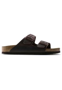 Birkenstock Arizona SFB LEOI Habana Klapki damskie. Okazja: na co dzień. Nosek buta: otwarty. Zapięcie: pasek. Kolor: brązowy. Materiał: zamsz, materiał, nubuk, skóra. Wzór: paski. Styl: casual, klasyczny #1