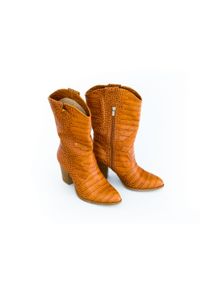 Zapato - kowbojki do połowy łydki - skóra naturalna - model 171 - kolor brąz przypalany. Kolor: brązowy. Materiał: skóra